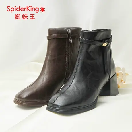 SPIDER KING/蜘蛛王正品女时装靴2025秋新款单里短筒靴粗高跟方头商品大图