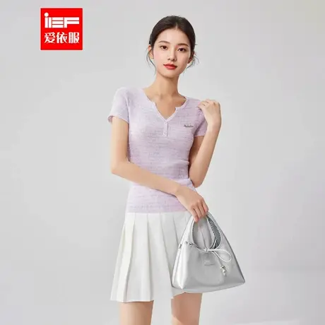 IEF/爱依服2025夏季新款韩版温柔小女人气质通勤百搭修身毛织上衣商品大图