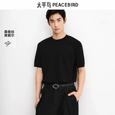 【商场同款】太平鸟男装莱赛尔针织短袖T恤新款顺滑体恤B1EEF3123商品大图