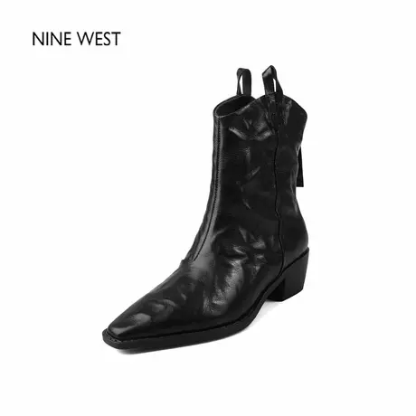 奥莱专供Nine West/玖熙法式粗跟中筒靴切尔西女靴高跟短靴靴子冬图片