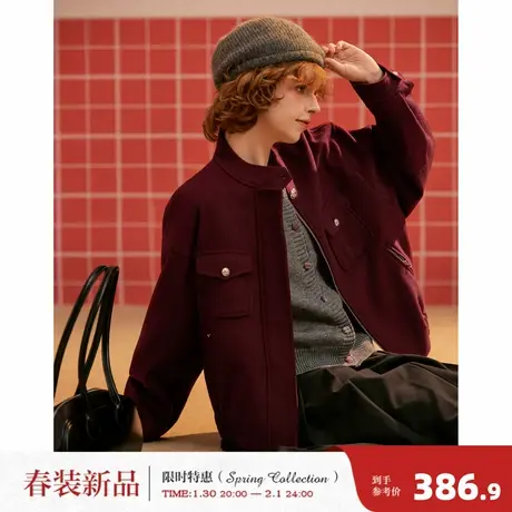 唐狮2026春季女短款仿毛呢外套通勤百搭时尚春装外套女慵懒高级感商品大图