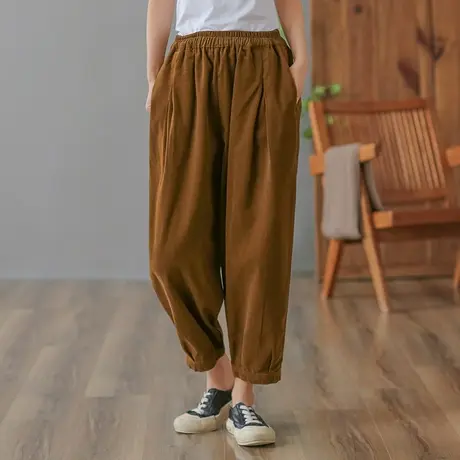 dza 高腰显瘦休闲九分裤子女春秋宽松阔腿裤百搭直筒裤复古哈伦裤商品大图