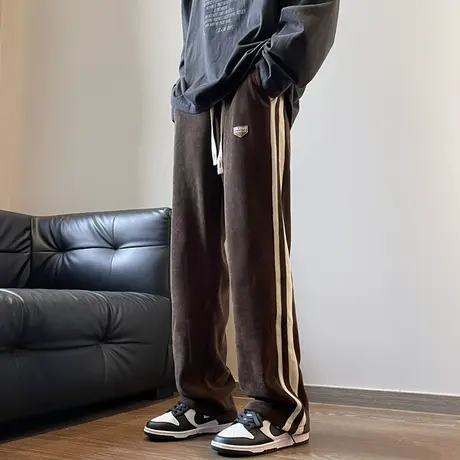 灯芯绒裤子男款春夏季阔腿休闲裤2023新款日系复古潮牌运动长裤子商品大图