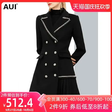 不规则设计感羊毛毛呢外套女冬2022新款加厚拼接百褶西装呢子大衣商品大图