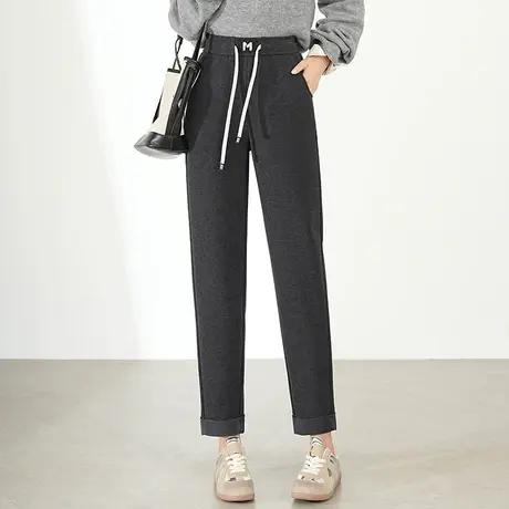 加绒羊绒呢休闲裤女2023年秋冬新款显瘦遮胯九分裤通勤百搭小脚裤商品大图