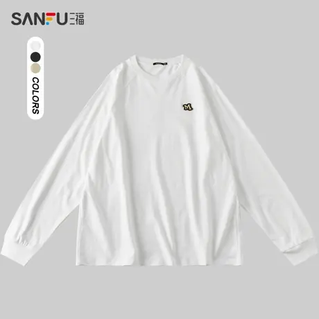 三福2024春男士重磅胸前小标长T恤 宽松纯棉圆领上衣男479165图片