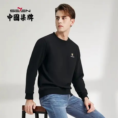 柒牌男士卫衣春秋款休闲时尚潮流圆领长袖青年老虎绣花多色套头衫商品大图