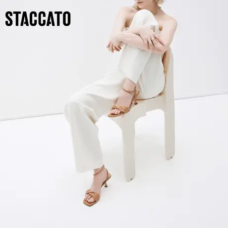 思加图新款奶油鞋一字带温柔法式凉鞋高跟凉鞋EBQ10BL2B图片