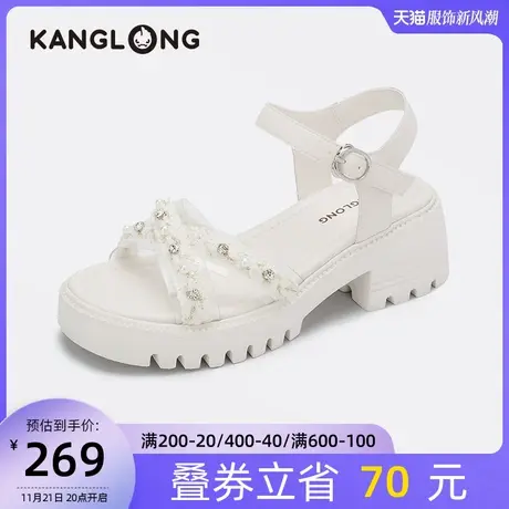 【门店发货】康龙女鞋 夏季新款小香风一字带凉鞋厚底显腿长图片