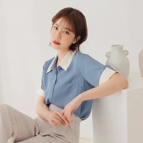 桔熊夏通勤气质舒适衬衫凉爽雪纺衫遮肉短袖上衣女装大码AB17465图片