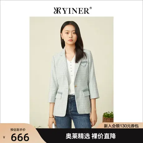 YINER音儿专柜女装2022春季新款小香风一粒扣西装领短外套商品大图