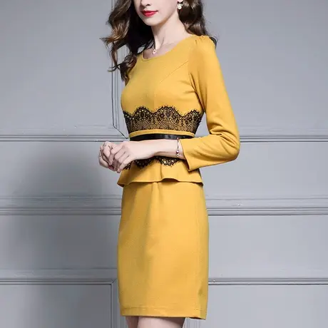 水墨青华冬季新品时尚简约修身一步裙气质优雅收腰连衣裙图片