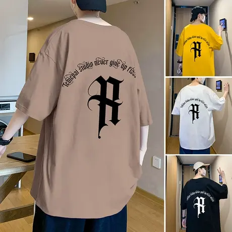 短袖t恤男夏季ins美式街头复古宽松情侣纯棉半袖上衣服vibe风潮流商品大图