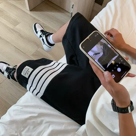 美式撞色条纹短裤男夏季新款五分运动卫裤潮牌百搭篮球休闲中裤子商品大图