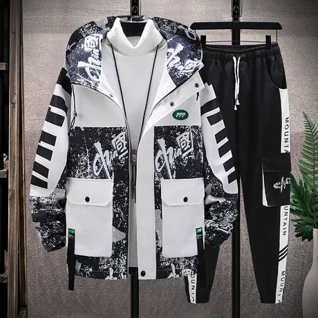 夹克男春秋装薄款上衣连帽卫衣青年套装外穿秋衣休闲裤秋季两件装商品大图