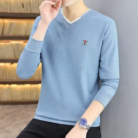 秋季V领长袖t恤男士潮流打底衫秋衣体桖上衣男装休闲简约套头卫衣商品大图