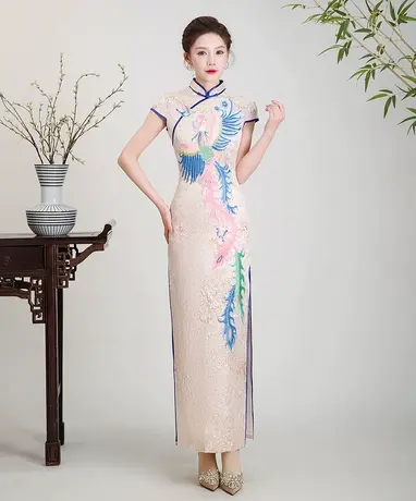 2023新款演出走秀旗袍宴会气质轻奢高端刺绣艺考高级感主持人礼服商品大图