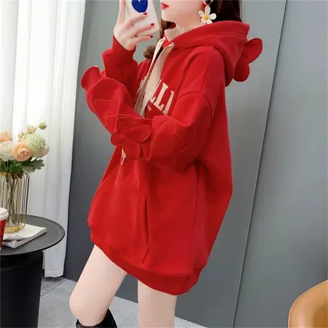 设计感立体蝴蝶连帽卫衣女加绒加厚2022新款秋冬宽松休闲时尚外套商品大图