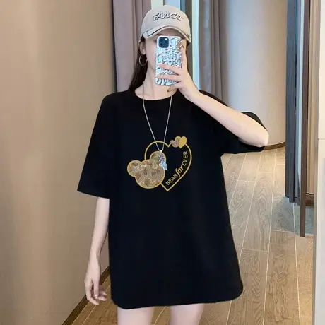 2023年新款t恤女短袖夏季遮屁股中长款盐系炸街胖mm上衣打底衫潮图片