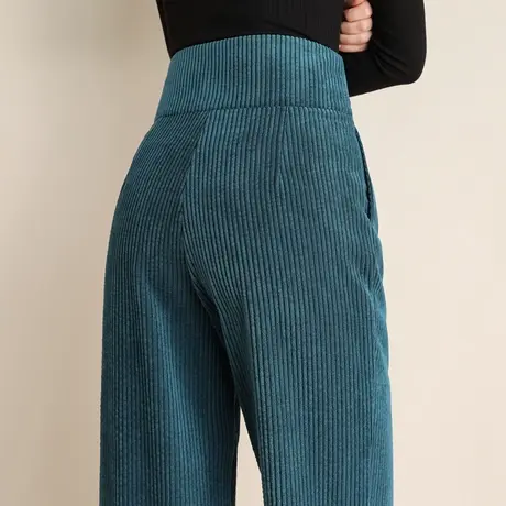 高腰灯芯绒阔腿裤女2024新款秋冬加绒女裤休闲条绒裤子加厚直筒裤商品大图