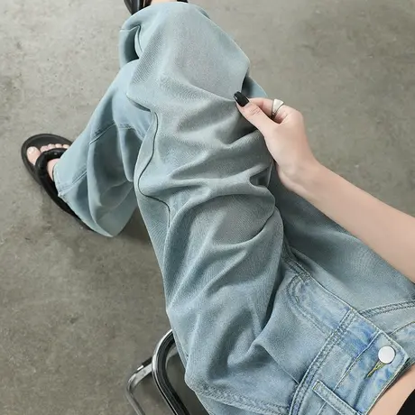 天丝牛仔裤女夏季薄款2024年新款高腰垂感复古直筒冰丝阔腿裤子潮商品大图