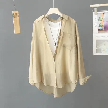 清新防晒衬衫女设计感小众2024夏季新款宽松防晒衣外套衬衣上衣图片