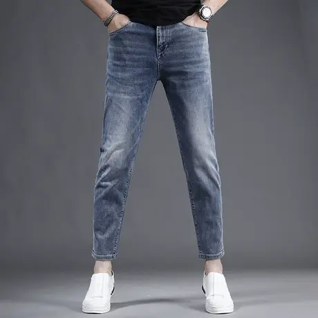 2023夏季新款九分牛仔裤男微宽松小脚蓝色弹力休闲男生裤子9分裤商品大图