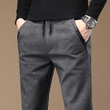 秋季男裤秋天磨毛呢裤男士休闲长裤直筒宽松春裤潮流百搭秋装男款商品大图