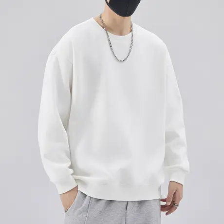 男装白色情侣装春季长袖上衣服春秋款纯色重磅打底衫春天圆领卫衣商品大图