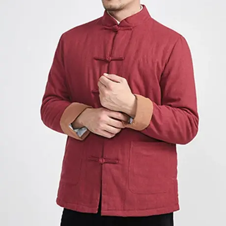 唐装男棉服中老年中国风棉袄立领冬季加厚棉麻中式新款冬装外套袄图片