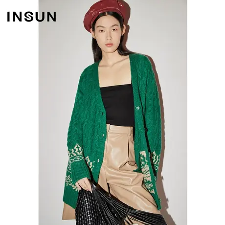 COVER冬季牦牛绒开衫坑条绞花毛衣商品大图