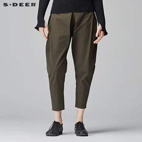 sdeer圣迪奥2018秋装休闲简约宽松军绿休闲九分裤萝卜裤S17380840商品大图