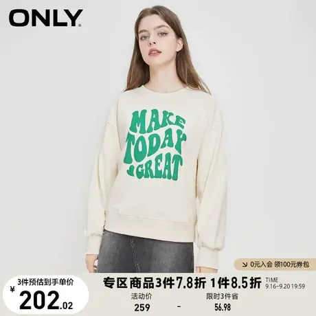 【买5免1】ONLY奥莱夏季时尚休闲圆领落肩字母设计宽松卫衣女商品大图