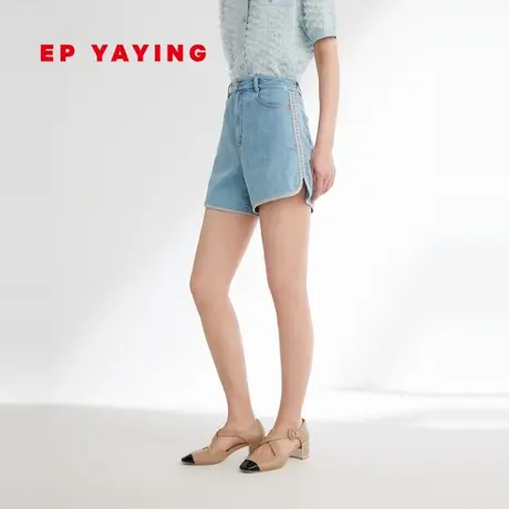 EP YAYING雅莹女装 中腰烫钻开叉棉质牛仔短裤 2023新款J622A图片