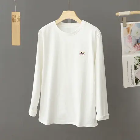 白色打底衫女春秋冬季新款叠穿内搭纯棉长袖T恤女宽松中长款上衣商品大图