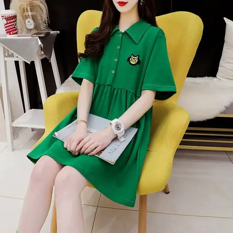 Polo领短袖T恤女中长款2024年新款夏季洋气网红宽松设计感体恤裙图片