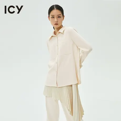 icy女装设计春秋新款简约纯色通勤尖领直筒型百搭长袖衬衫女图片