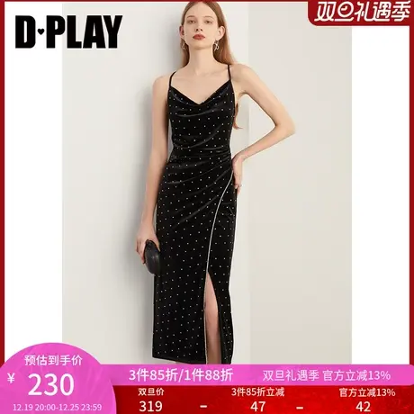 DPLAY春新荡领吊带黑色烫钻丝绒礼服裙小黑裙晚礼服图片