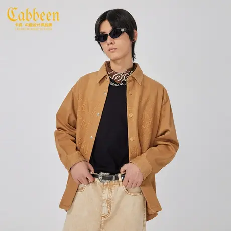 卡宾男装字母图腾刺绣牛仔衬衫秋秋款潮流宽松外套山系风W商品大图