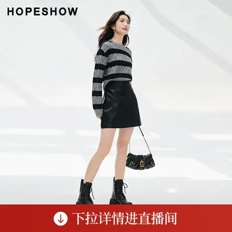 【直播专享】弧形压线A字PU皮短裙90123341504红袖图片