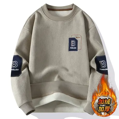 加绒卫衣男秋冬款潮牌2023新款打底衫冬季加厚保暖内搭青少年上衣商品大图