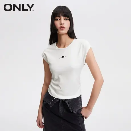 ONLY奥莱春季新款休闲百搭无袖精致胶印显瘦捏褶T恤女商品大图