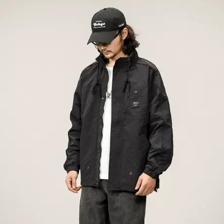 秋冬新款外套时尚潮流黑色夹克户外长袖宽松风衣外套大码休闲夹克图片