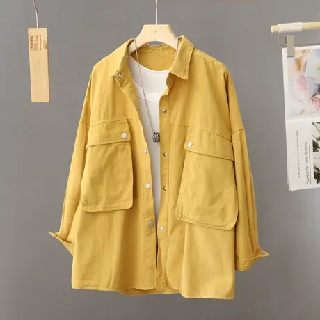 港味复古宽松工装长袖衬衫外套女中长款设计感小众慵懒风休闲上衣图片