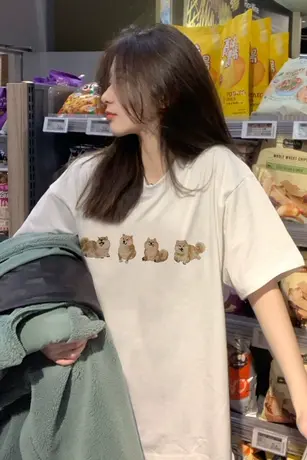 日系白色短袖t恤女夏季复古韩版宽松半袖oversize上衣小众设计感商品大图