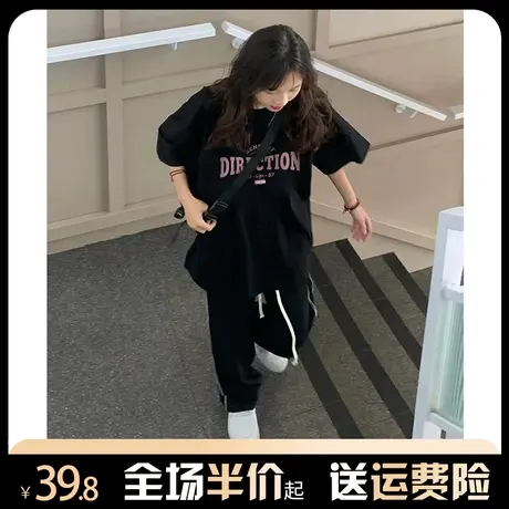 纯棉黑色短袖t恤女2024年新款小个子圆领宽松慵懒风半袖上衣夏季商品大图