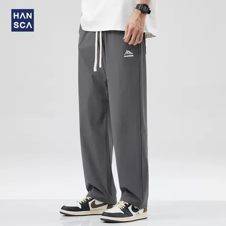 hansca松紧腰冰丝休闲裤男夏季薄款潮牌日系宽松直筒垂感速干长裤商品大图