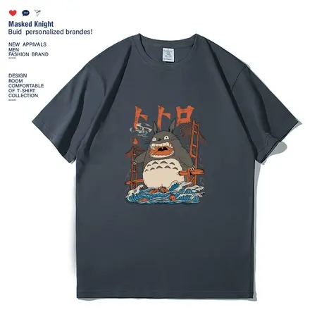 夏季潮牌卡通ins日系复古t恤男短袖港风学生情侣装宽松纯棉半袖图片