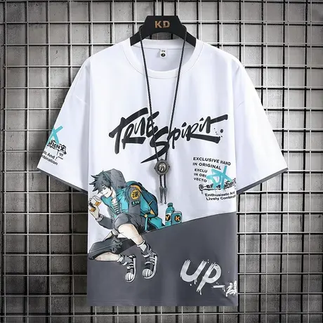 胖男孩夏天短袖t恤12-15岁初中学生13帅气半袖体恤14大童纯棉上衣商品大图