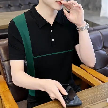 夏季男士冰丝短袖t恤韩版休闲翻领polo衫青年薄款透气针织半袖潮商品大图